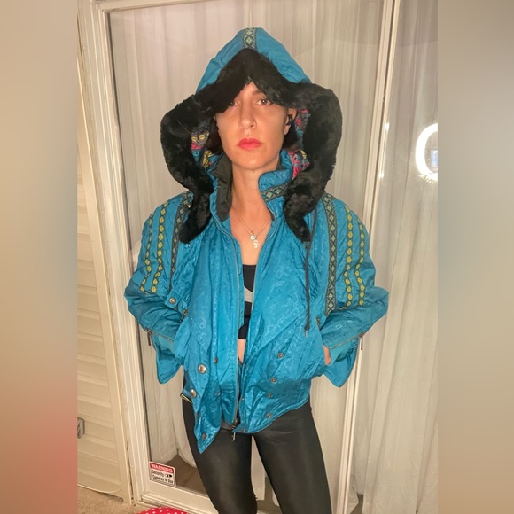 True late 80s 90s LIFETIME GRAIL Head damask native tribal ski jacket muff set - Picture 3 of 16